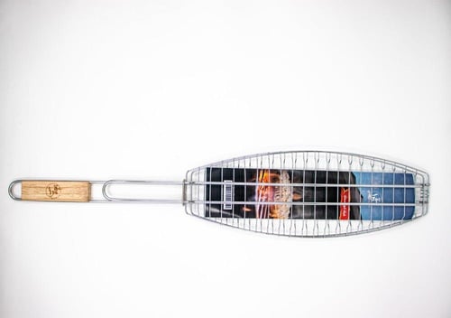 شبك شوي سمك مقبض خشبي