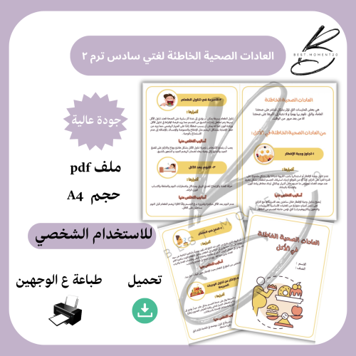 العادات الصحية الخاطئة مشروع لغتي سادس ترم ٢ صفحة...