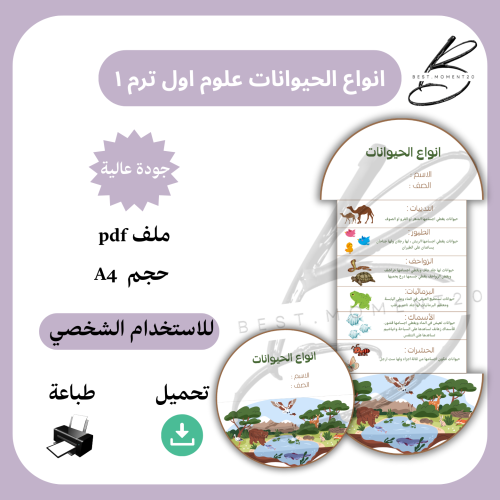 علوم اول انواع الحيوانات الترم ١