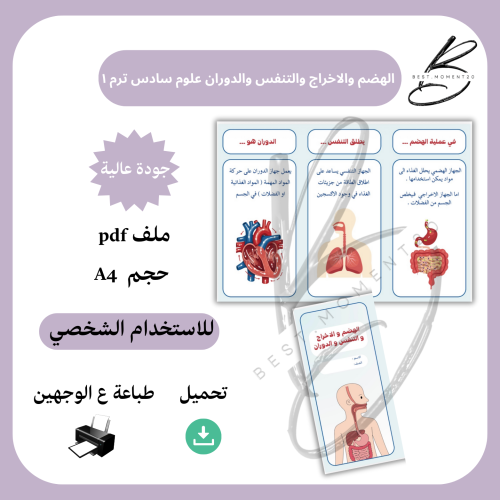 الهضم والاخراج والتنفس والدوران علوم سادس ترم ١