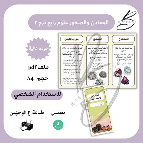 مطوية المعادن والصخور علوم رابع ترم ٢