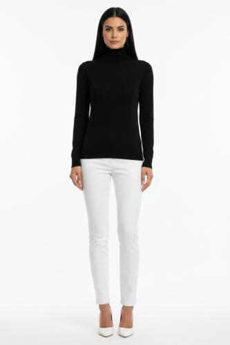 BLACK RIBBED HIGH-NECK