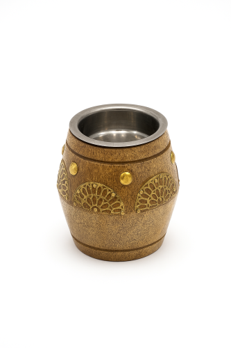 Round wooden incense holder with gold decoration