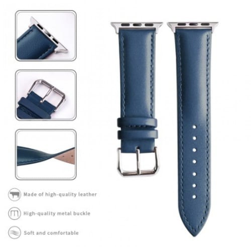 سوار جلد كحلي ساعة ابل Blue Leather Watch Strap