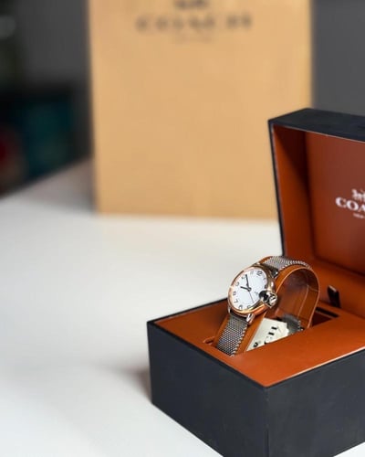 ساعة كوتش اردين بلون فضي وتفاصيل روز قولد