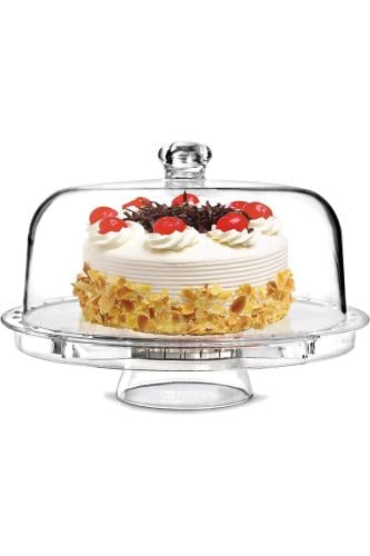 حامل كيك أكريليك 3 في 1 مع طبق كيك وقبة مقاس 12 بو...