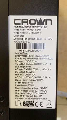 محول كراون 1500 وات هايبرد-40امبير -12 فولت