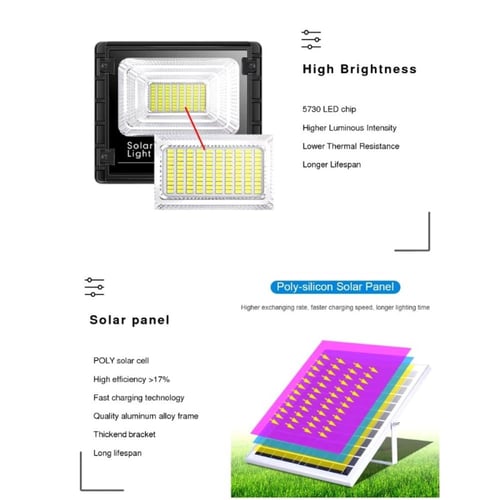 كشاف طاقة شمسية 300 وات مع لوح وريموت تحكم