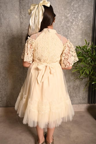 فستان بناتي قماش دانتيل مع شيفون