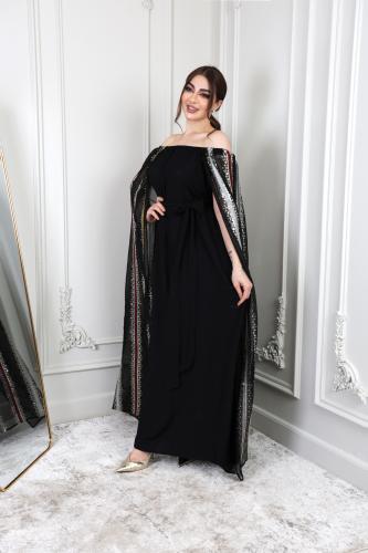 فستان سهرة أنيق بلونين الأسود والكحلي بتصميم فخم و...