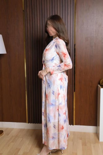 فستان عيد ناعم طويل مشجر