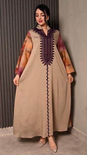 جلابية نسائية رمضانية بتطريز بنفسجي فاخر