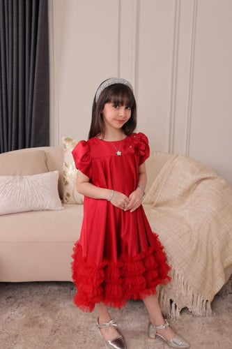 فستان بناتي أنيق باللون الأحمر الملكي