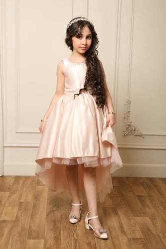 فستان بناتي ساتان وردي هاي لو