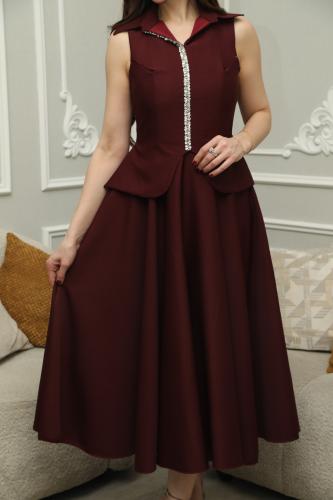 فستان العيد كريب بقصة بيبلوم أنيق