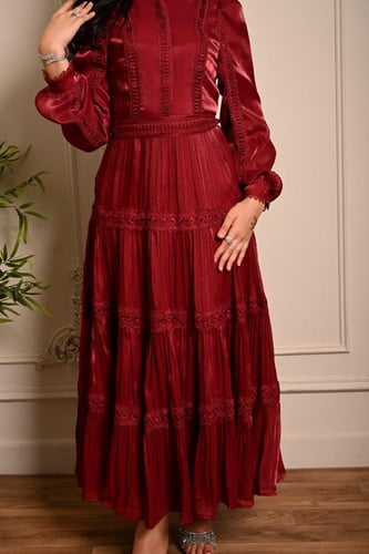 فستان العيد ناعم شيفون بطبقات دانتيل