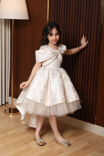 فستان بناتي سكري دانتيل هاي لو