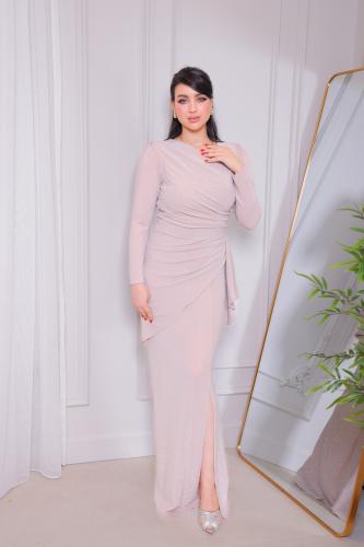 فستان نسائي أنيق طويل بأكمام طويلة مع فتحة جانبية