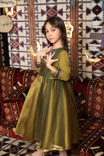 فستان يوم التأسيس بناتي اخضر زيتي