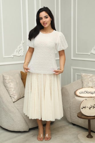 طقم العيد ميدي بليسيه بتوب وتنورة لؤلؤ