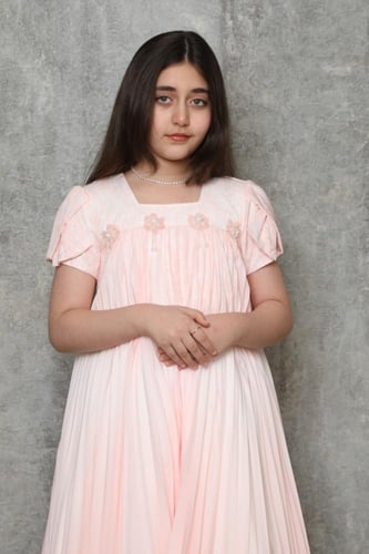 فستان بناتي قماش دانتيل مع شيفون