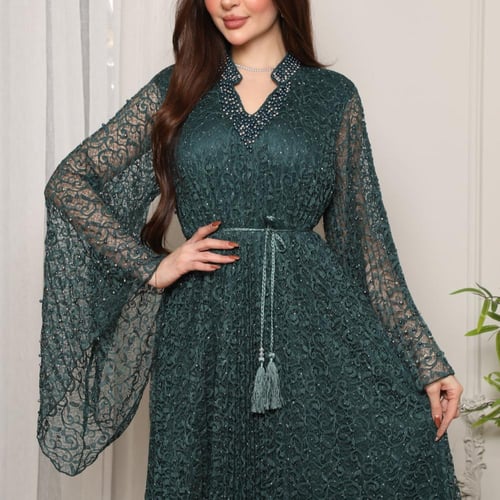 جلابية كشخة تطريز لؤلؤ فخمة