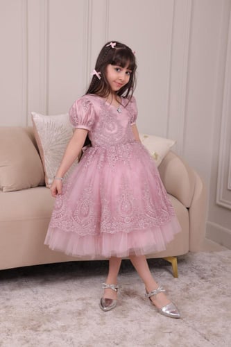 فستان أطفال ملكي بتصميم منفوش وتطريز فاخر