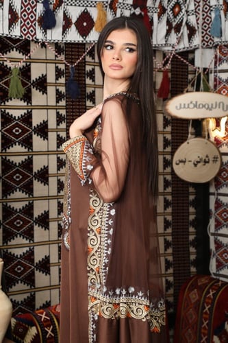 جلابية رمضانية بنية تراثية مطرزة