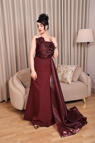 فستان سهره ملكي بتفاصيل ساتان فاخرة