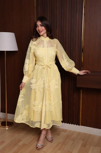 فستان ناعم للعيد بأكمام طويلة