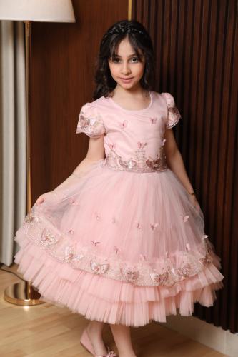 فستان بناتي وردي ميدي فخم