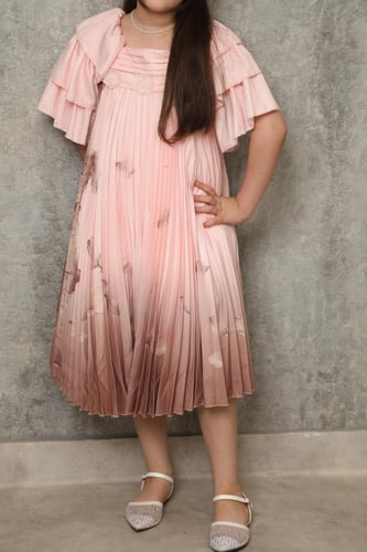 فستان بناتي وردي شيفون كسرات