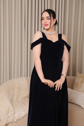 فستان شتوي كحلي ميدي