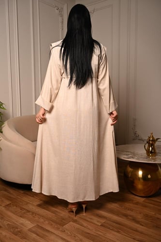 جلابية قطنية بيج بتطريز تراثي