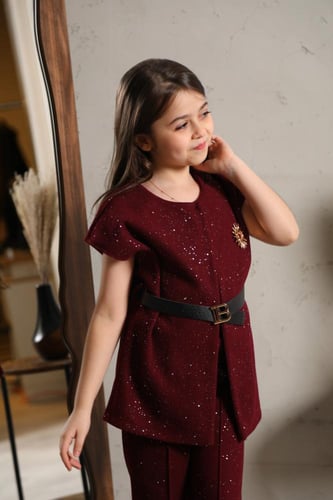 طقم بناتي شتوي مع حزام