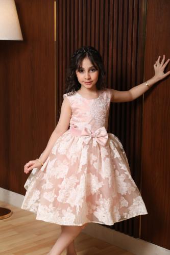 فستان بناتي تول وردي قصير منفوش