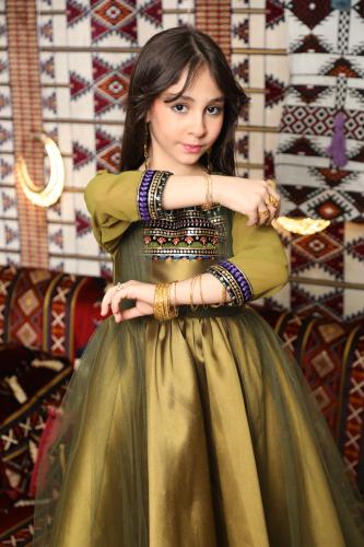 فستان يوم التأسيس بناتي اخضر زيتي