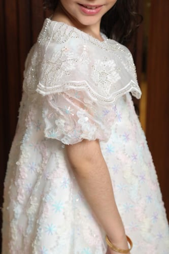 فستان بناتي تول مورد تطريز