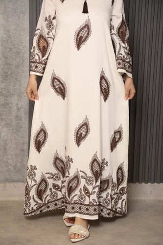 جلابية رمضانية مشجرة واسعة لون عاجي