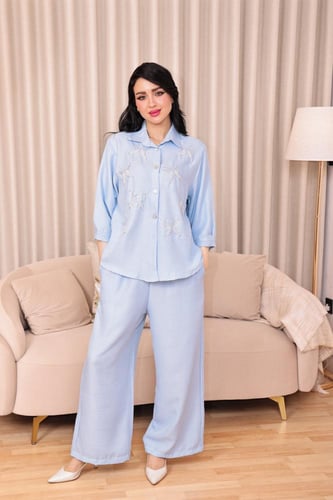 طقم بنطلون مع بلوزة كت كاجوال