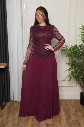 فستان سهرة انيق عنابي