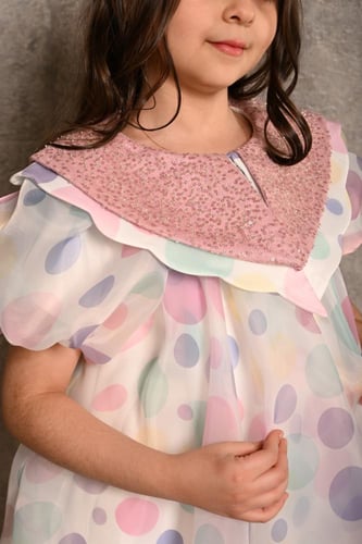 فستان بناتي كيوت مزين بالوان