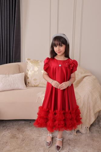 فستان بناتي أنيق باللون الأحمر الملكي