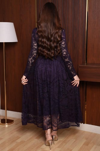 فستان العيد دانتيل بكم شفاف أنيق