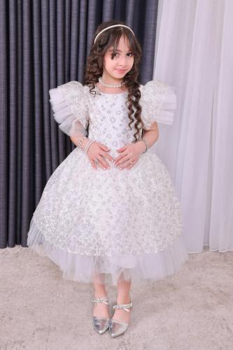فستان بناتي سكري بتصميم ملكي فاخر