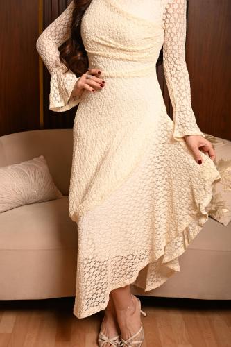 فستان العيد ميدي قصة مدرج دانتيل