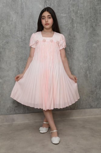 فستان بناتي قماش دانتيل مع شيفون