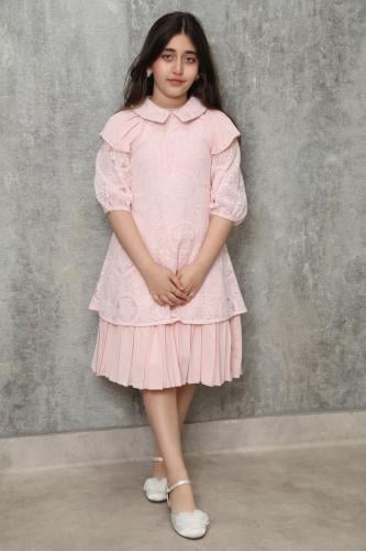 فستان بناتي قماش دانتيل مع شيفون