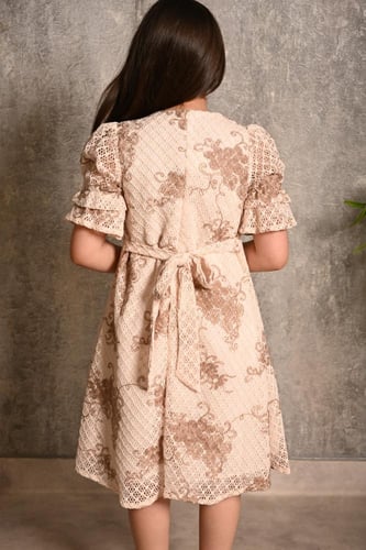 فستان بناتي أنيق بتطريزات بنية