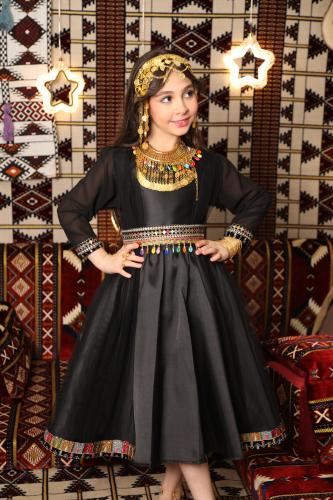 فستان يوم التأسيس بناتي أسود تراثي